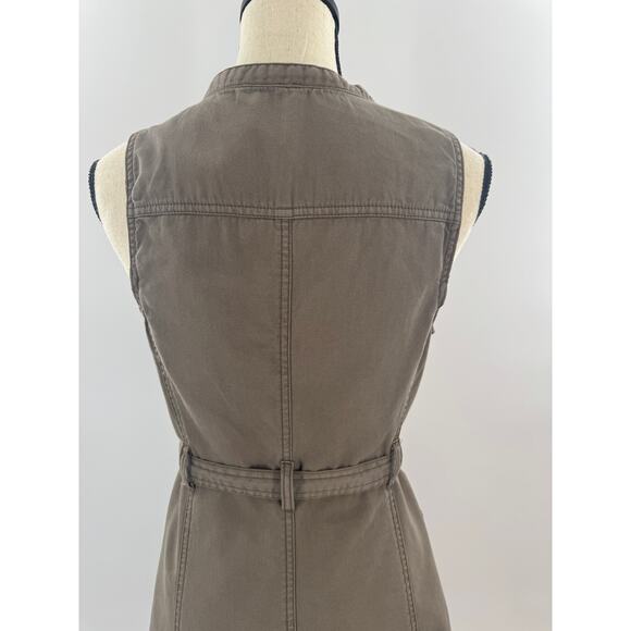 Anthropologie Brown Button Utility Dress Cargo Shirt Denim Sleeveless 6 Tie - Picture 5 of 13